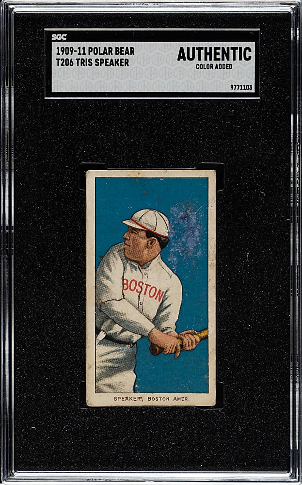 1909-1911 T206 White Border Tris Speaker Rookie SGC Authentic - Polar Bear Back