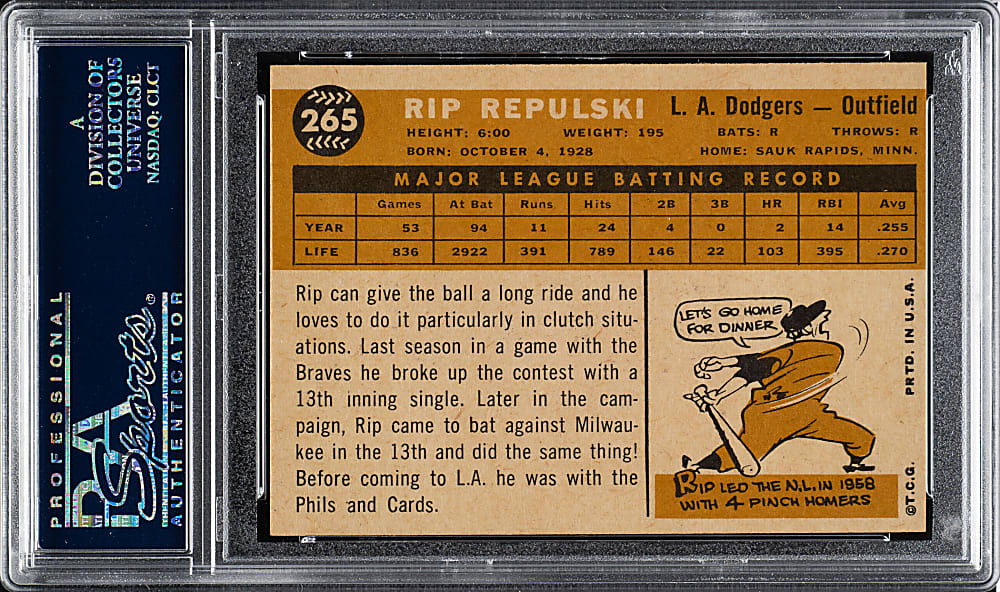 1960 Topps #265 Rip Repulski PSA MINT 9