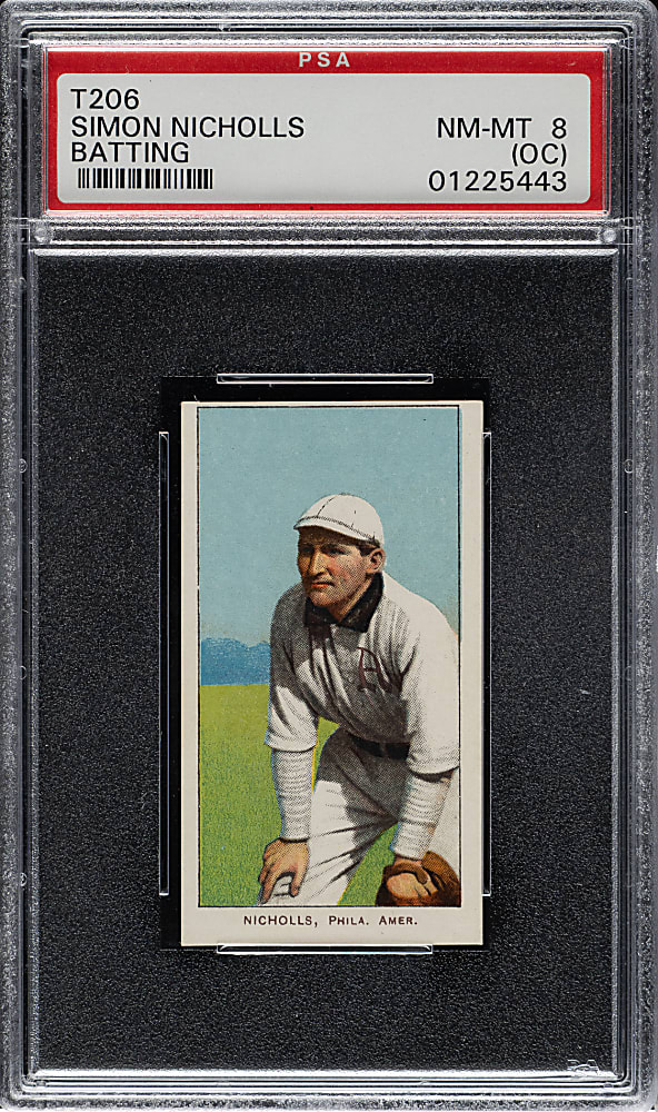 1909-1911 T206 White Border Simon Nicholls Hands On Knees PSA NM-MT 8 (OC)