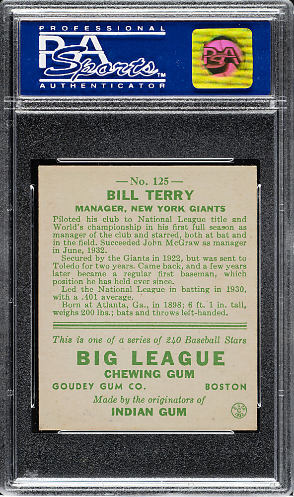 1933 R319 Goudey #125 Bill Terry PSA EX-MT 6
