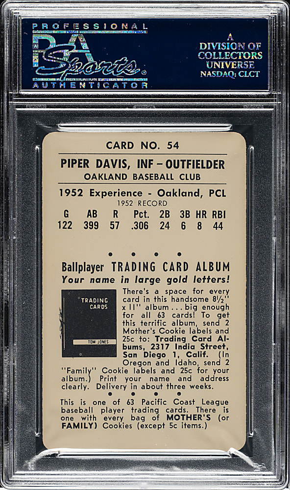 1953 Mother's Cookies #54 Piper Davis PSA GEM MINT 10