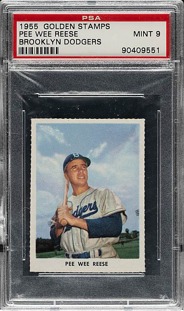 1955 Golden Stamps Brooklyn Dodgers Pee Wee Reese PSA MINT 9