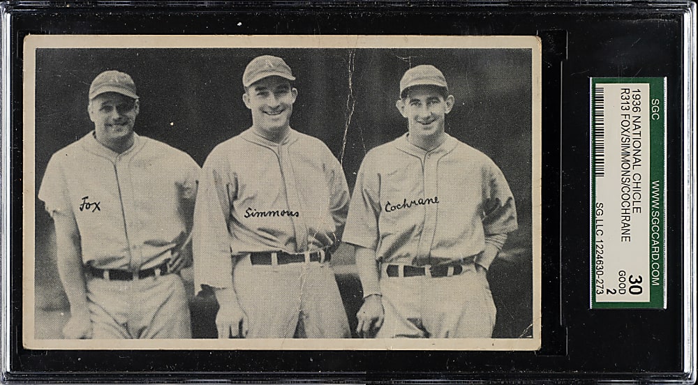 1936 R313 National Chicle "Fine Pen" Jimmie Foxx/Al Simmons/Mickey Cochrane SGC GOOD 30