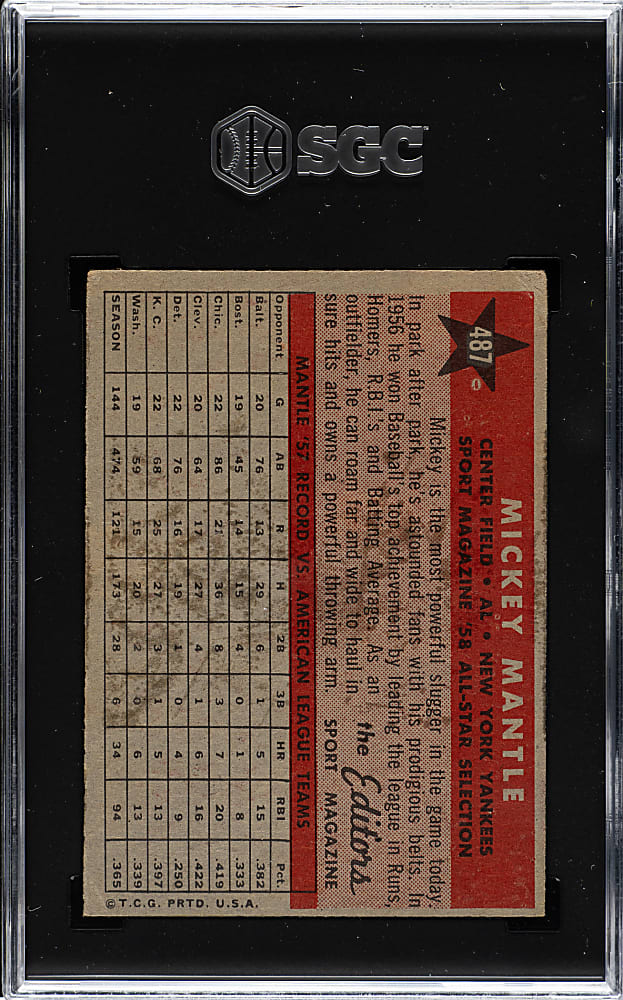 1958 Topps #487 Mickey Mantle All-Star SGC VG 3