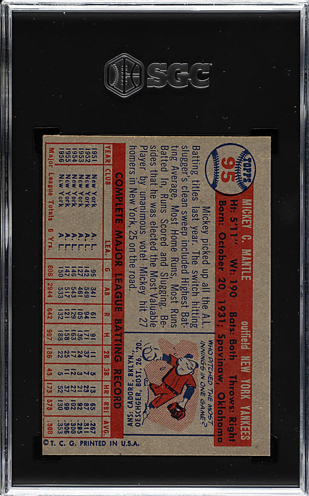 1957 Topps #95 Mickey Mantle SGC Authentic