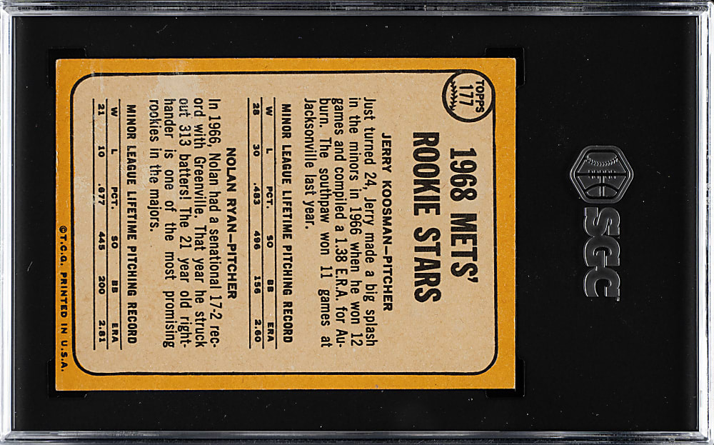 1968 Topps #177 Nolan Ryan Rookie SGC GOOD+ 2.5
