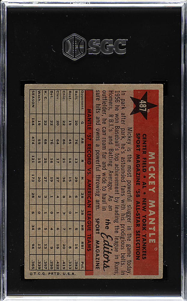 1958 Topps #487 Mickey Mantle All-Star SGC VG/EX+ 4.5