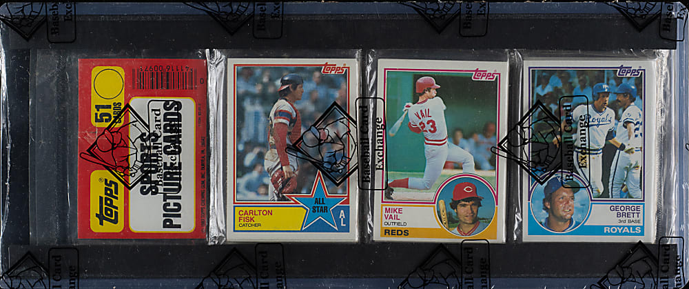 1983 Topps Unopened Rack Pack - George Brett and Carlton Fisk on Top and Tim Raines on Back - BBCE