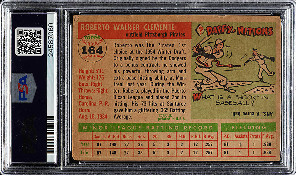 1955 Topps #164 Roberto Clemente Rookie PSA GOOD 2