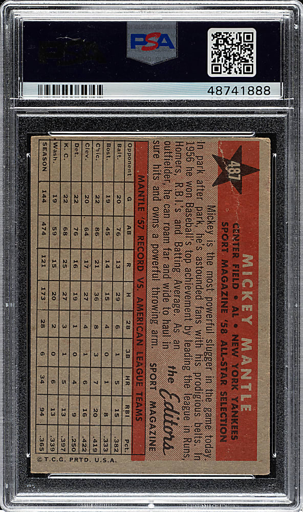1958 Topps #487 Mickey Mantle All-Star PSA FAIR 1.5
