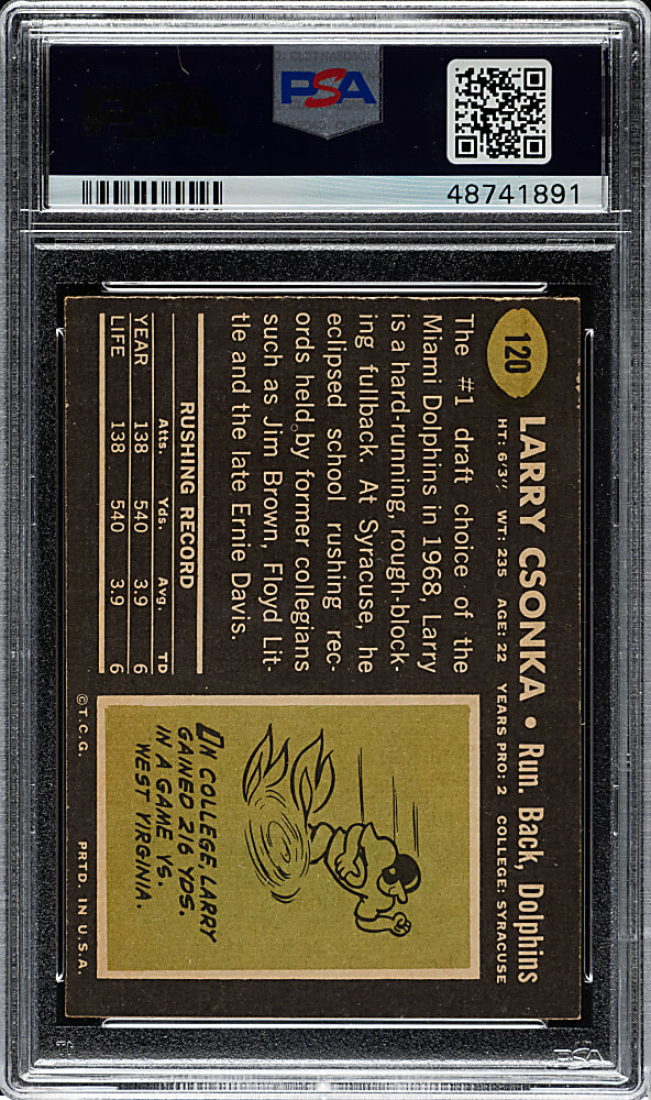 1969 Topps Football #120 Larry Csonka Rookie PSA EX-MT 6