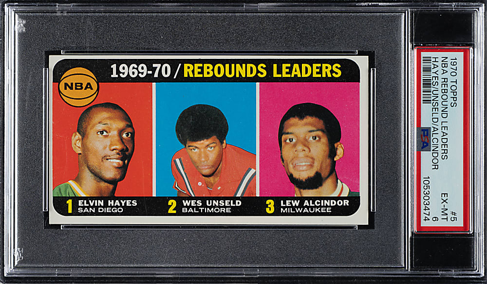 1970-1971 Topps Basketball #5 Elvin Hates, Wes Unseld, and Lew Alcindor PSA EX-MT 6