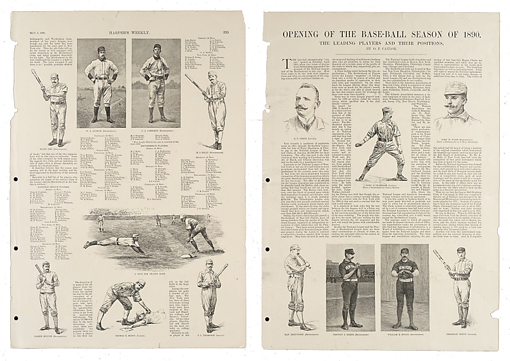 May 3, 1890 Harper's Weekly Baseball Pair with Cap Anson, John Ward, Buck Ewing, and Charles Comiskey