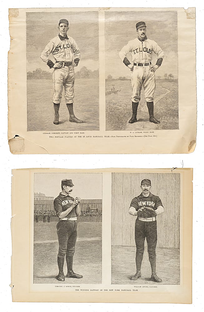 1888 Harper's Weekly Woodcut Pair with Buck Ewing, Tim Keefe, and Charles Comiskey