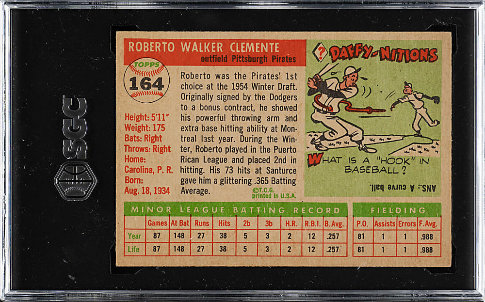 1955 Topps #164 Roberto Clemente Rookie SGC VG/EX 4