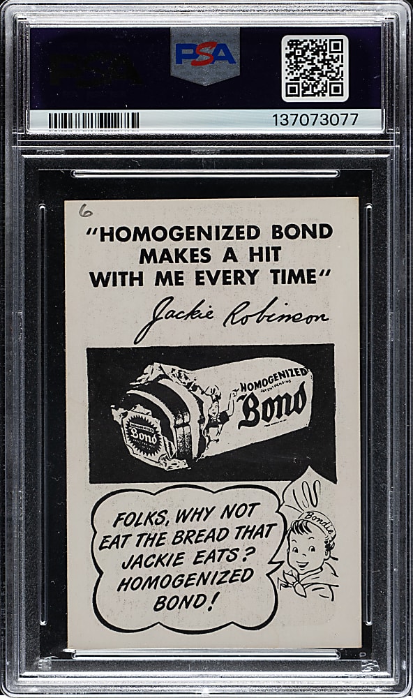 Circa 1947 Bond Bread Jackie Robinson Bat Follow, White Sleeves PSA VG-EX 4 (MK)