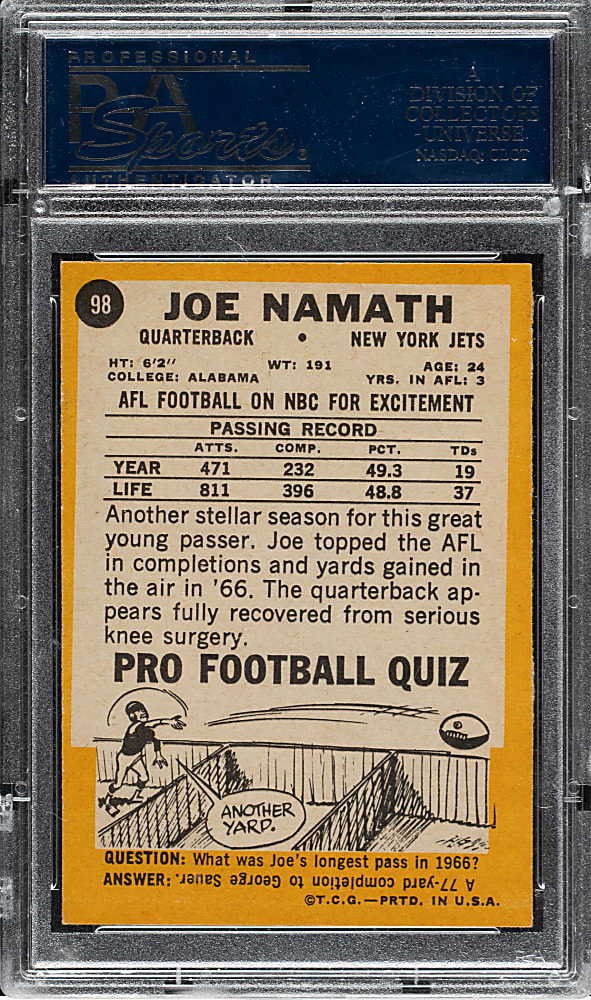 1967 Topps Football #98 Joe Namath PSA VG 3