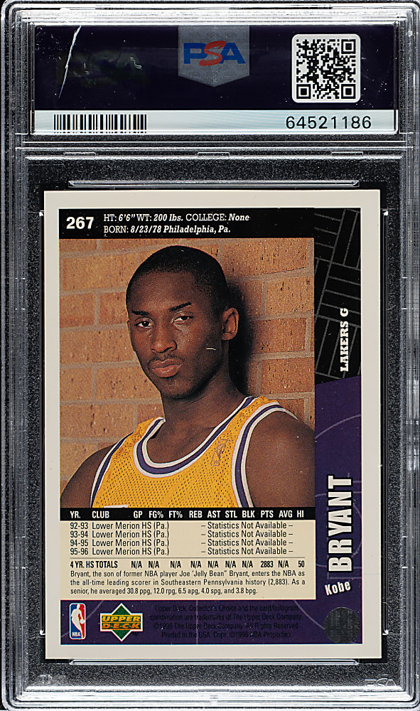 1996-1997 Upper Deck Collector's Choice Basketball #267 Kobe Bryant Rookie PSA MINT 9