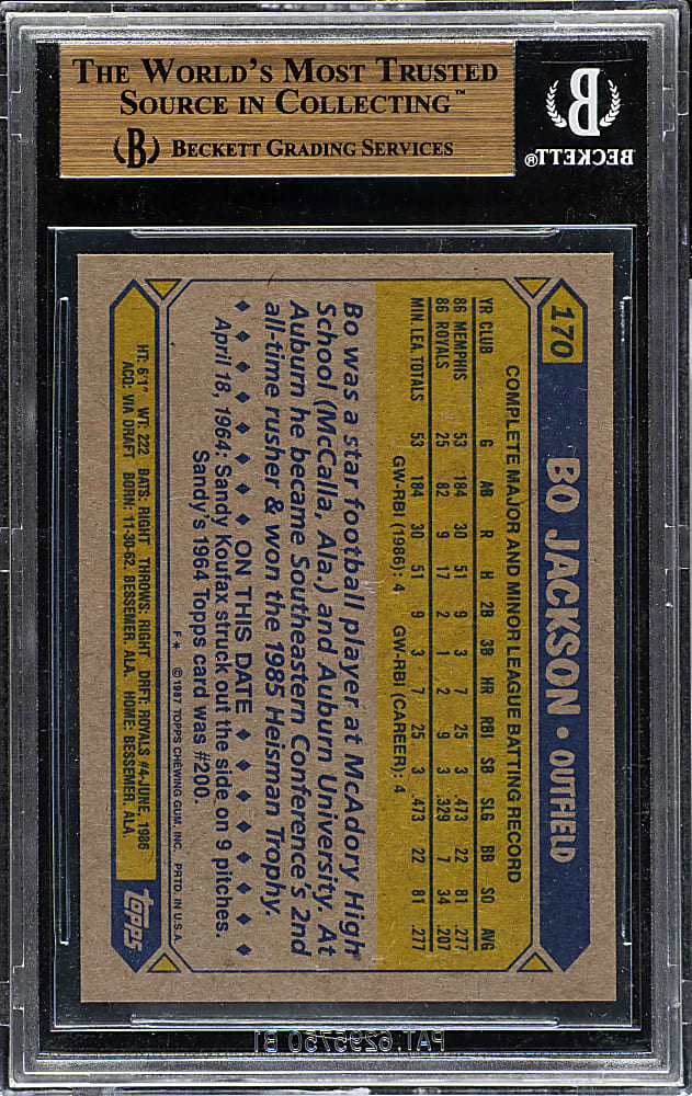 1987 Topps #170 Bo Jackson BGS GEM MINT 9.5