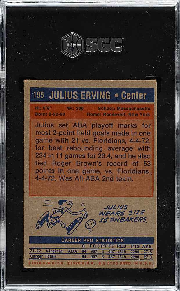 1972-1973 Topps Basketball #195 Julius Erving Rookie SGC VG 3