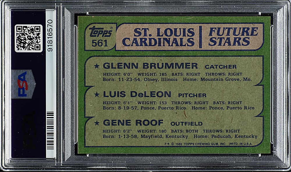 1982 Topps #561 Glenn Brummer/Luis DeLeon/Gene Roof PSA GEM MINT 10