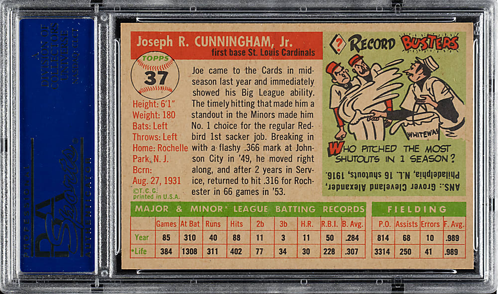 1955 Topps #37 Joe Cunningham PSA NM-MT 8