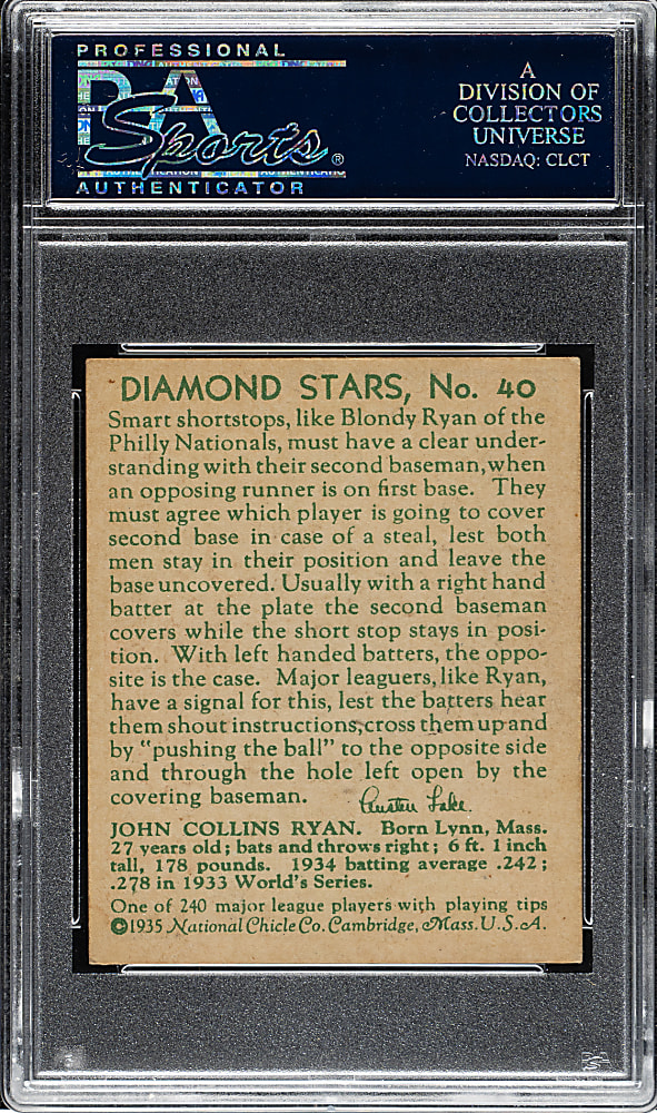 1934-1936 R327 Diamond Stars #40 Blondy Ryan PSA EX-MT+ 6.5