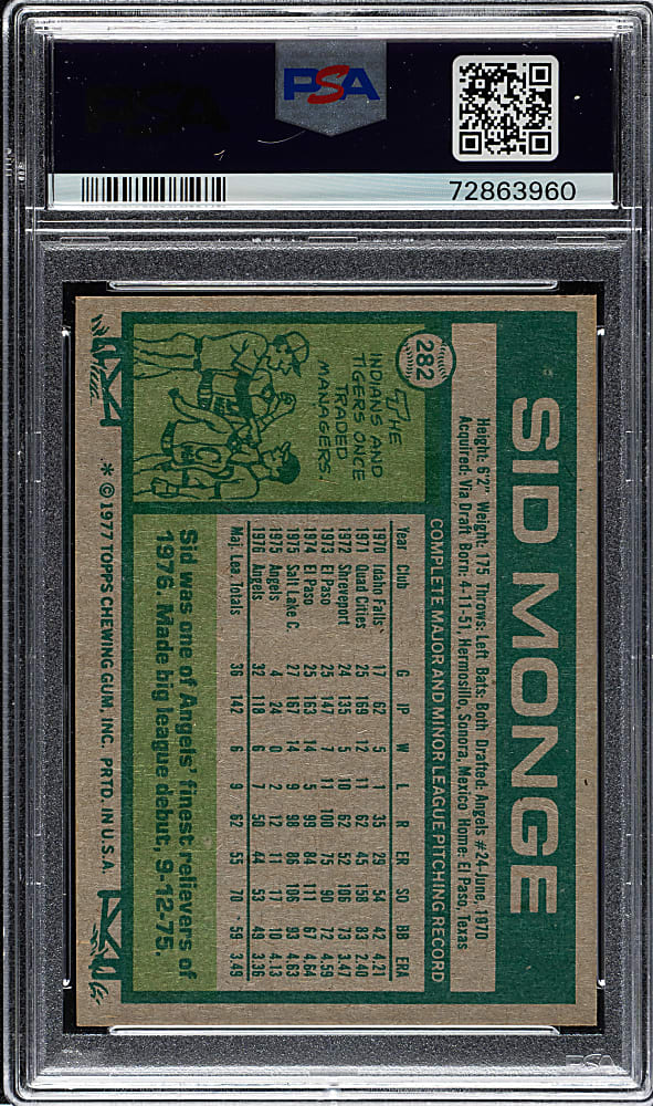 1977 Topps #282 Sid Monge PSA GEM MINT 10