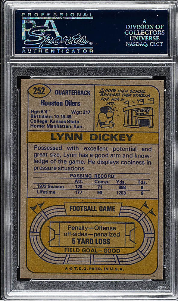 1974 Topps Football #252 Lynn Dickey PSA MINT 9