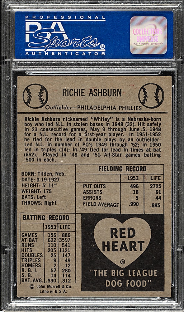 1954 Red Heart Dog Food Richie Ashburn PSA NM 7