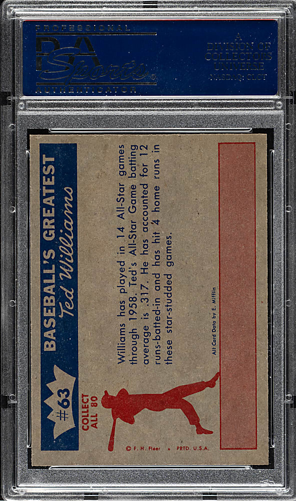 1959 Fleer Ted Williams #63 "Ted's All-Star Record" PSA MINT 9
