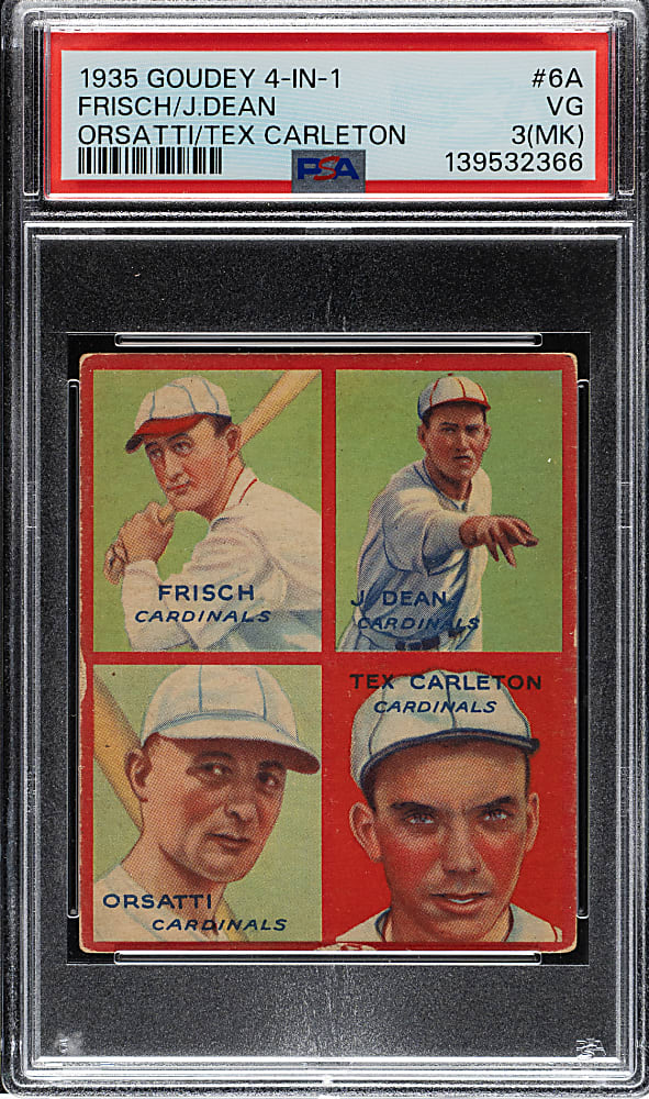 1935 Goudey "4-in-1" Frankie Frisch/Dizzy Dean/Orsatti/Carleton PSA VG 3 (MK)