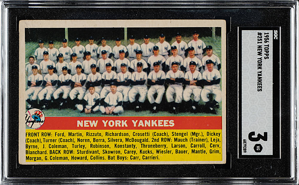 1956 Topps #251 New York Yankees Team SGC VG 3
