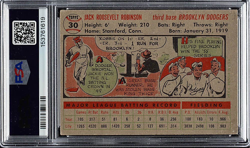 1956 Topps #30 Jackie Robinson Gray Back PSA VG 3