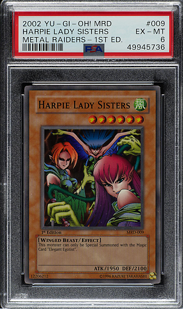 2002 Yu-Gi-Oh! Metal Raiders 1st Edition #009 Harpie Lady Sisters Super Rare Holographic PSA EX-MT 6
