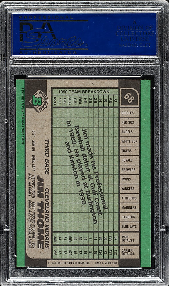 1991 Bowman #68 Jim Thome Rookie PSA GEM MINT 10