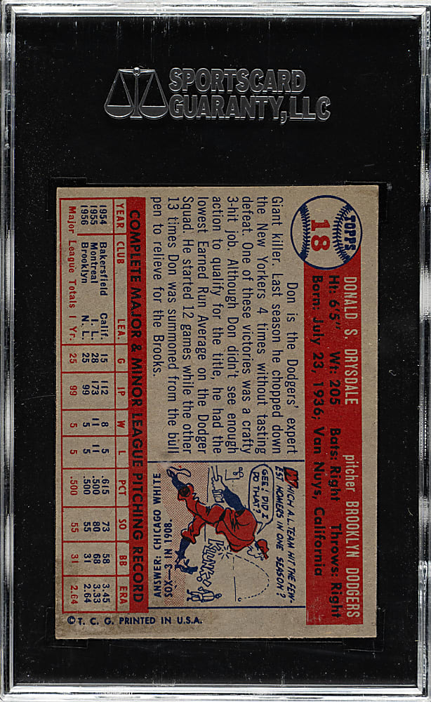 1957 Topps #18 Don Drysdale Rookie SGC EX/NM 80