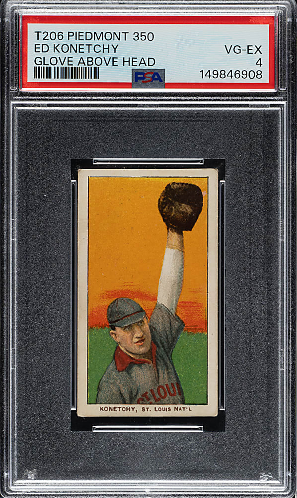 1909-1911 T206 White Border Ed Konetchy Glove Above Head PSA VG-EX 4
