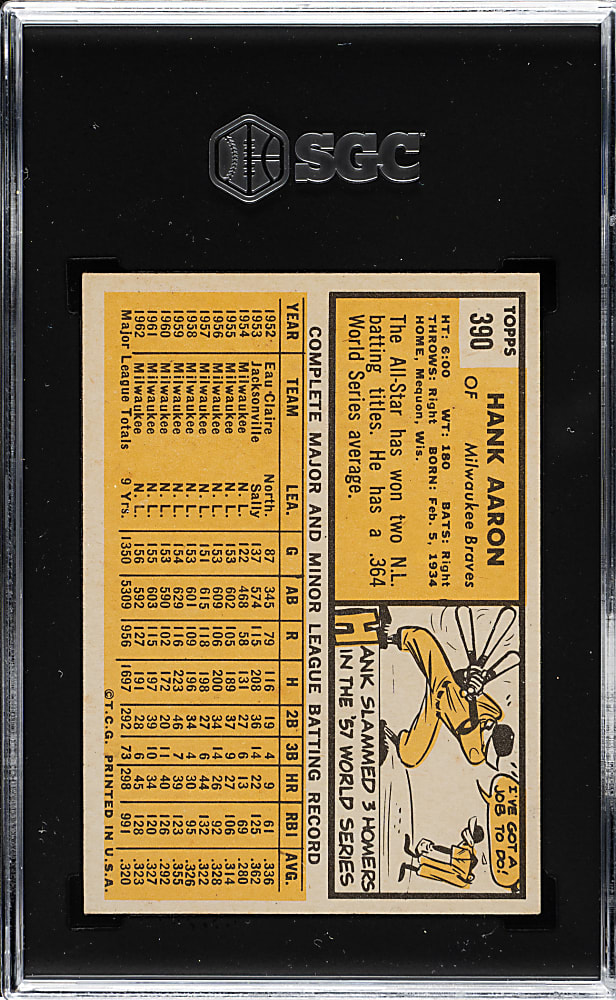 1963 Topps #390 Hank Aaron SGC EX/NM 6