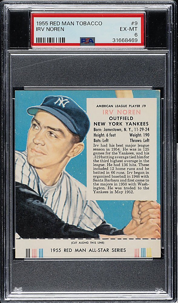 1955 Red Man Tobacco #AL-9 Irv Noren PSA EX-MT 6