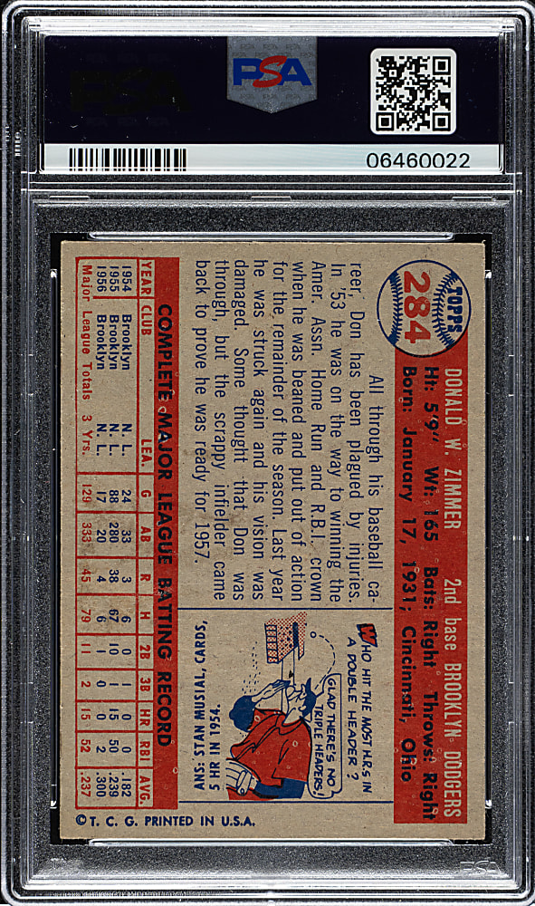 1957 Topps #284 Don Zimmer PSA EX-MT 6