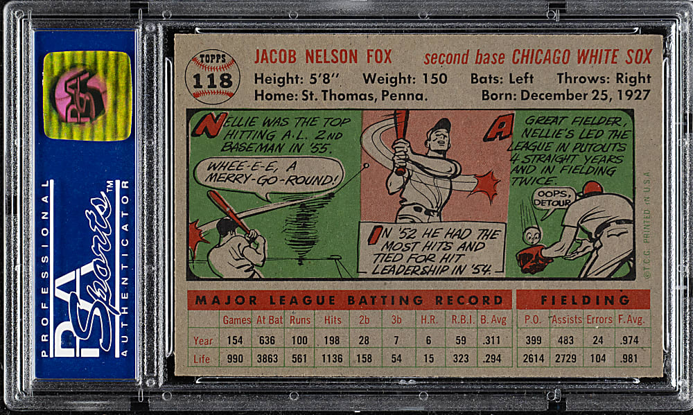 1956 Topps #118 Nellie Fox Gray Back PSA NM-MT 8