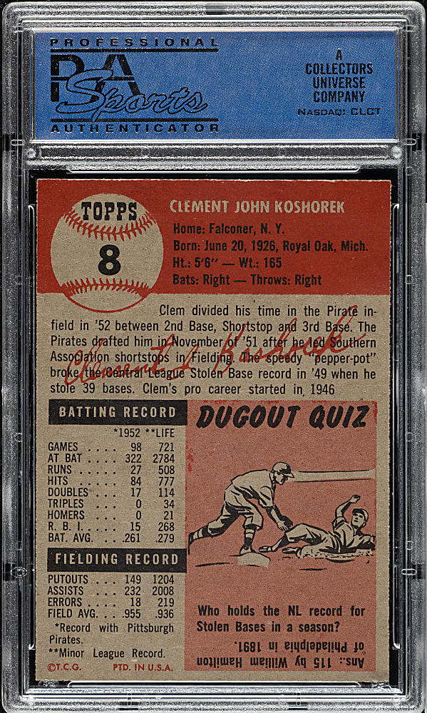 1953 Topps #8 Clem Koshorek PSA NM-MT 8