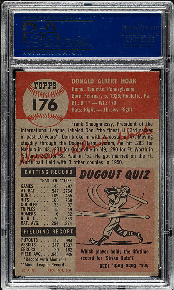 1953 Topps #176 Don Hoak PSA NM-MT 8