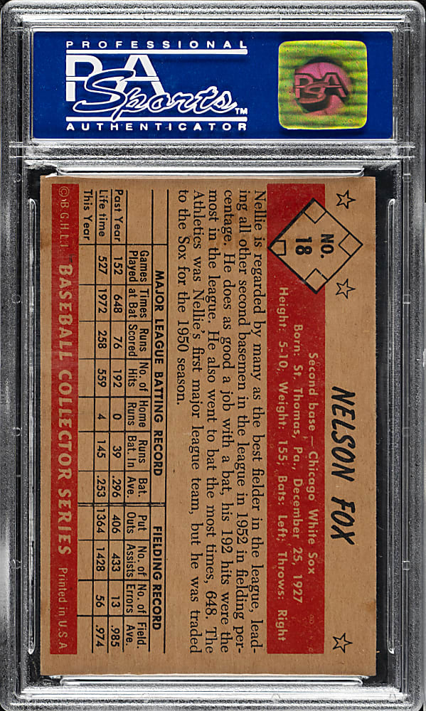1953 Bowman Color #18 Nelson Fox PSA EX-MT 6