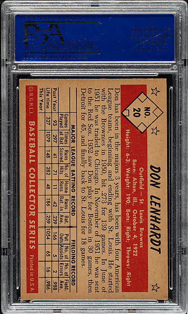 1953 Bowman Color #20 Don Lenhardt PSA NM-MT 8
