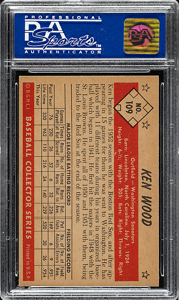 1953 Bowman Color #109 Ken Wood PSA NM 7