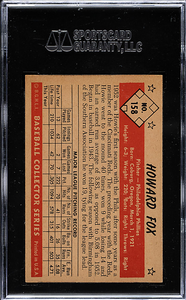 1953 Bowman Color #158 Howard Fox SGC NM 84