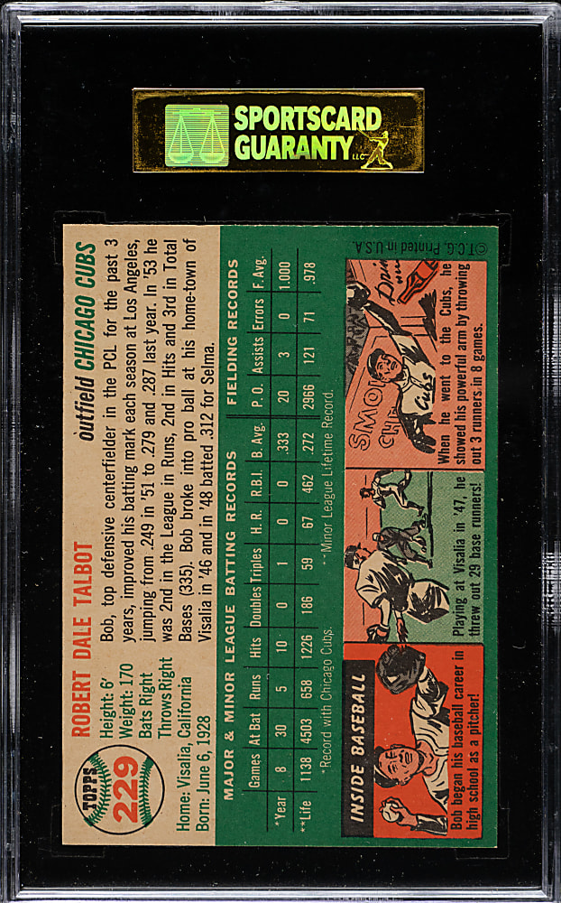 1954 Topps #229 Bob Talbot SGC NM/MT+ 92