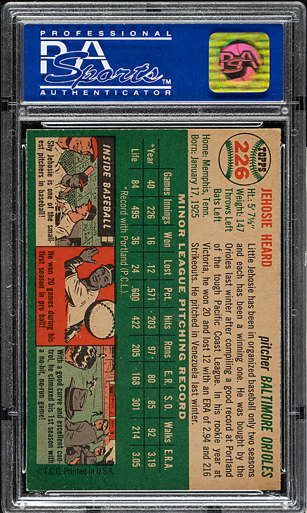 1954 Topps #226 Jehosie Heard PSA NM-MT 8